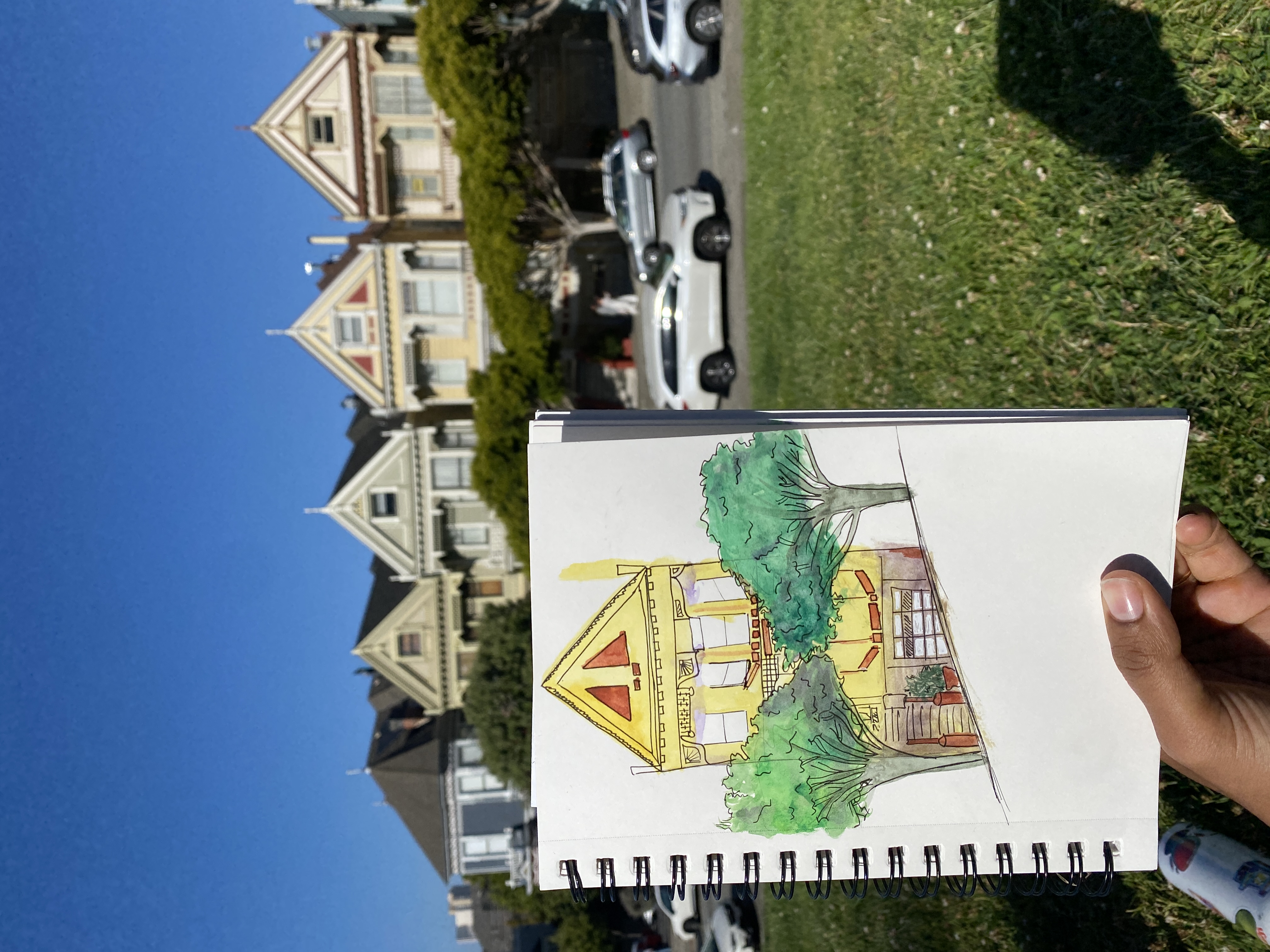 Painted Ladies in SF in watercolor. June 2024.